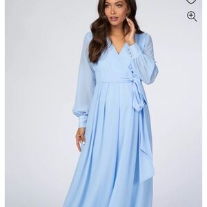 Pinkblush Blue Wrap Gown with Bishop Sleeves